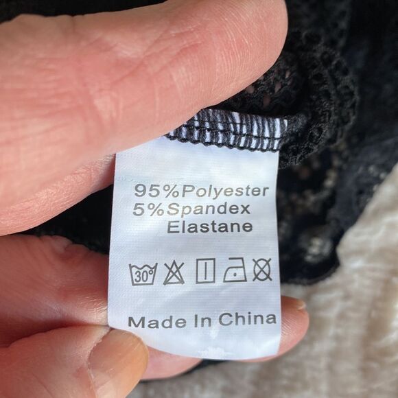 Teddy Black with floral Lace and Mesh. Hosiery Straps for a Sexy Fun Look - Picture 8 of 11